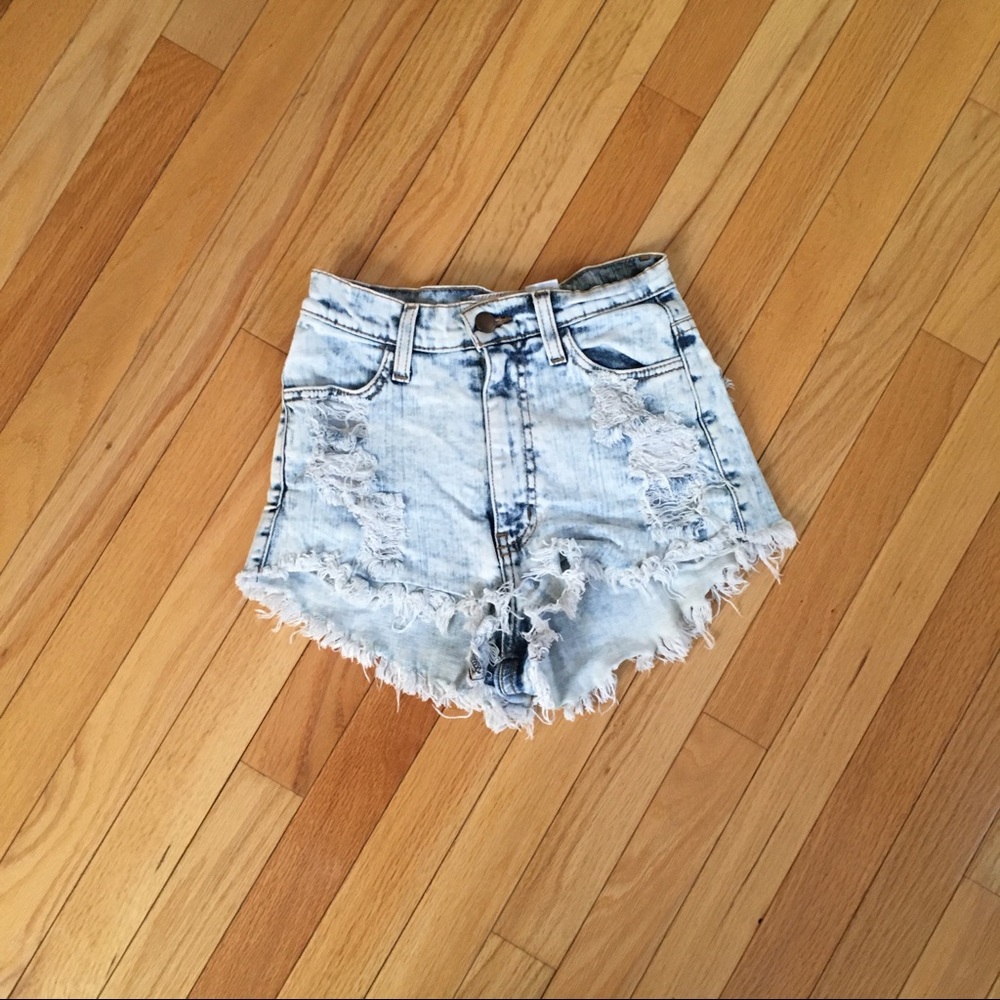 Acid Wash High Waisted Ripped Jean Shorts